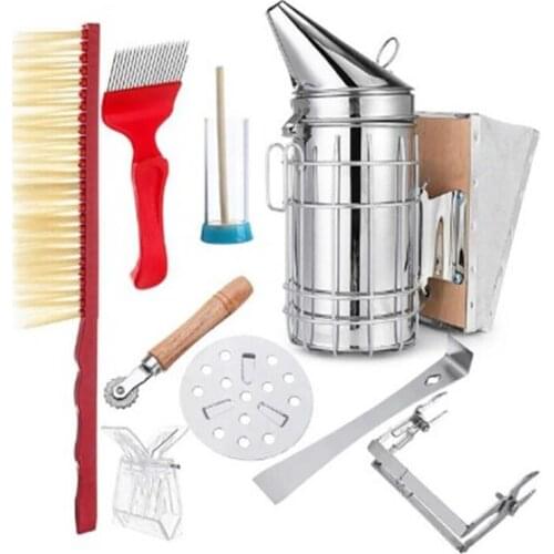 8Pcs Beekeeping Tools/ Supplies Kit Bee Hive Smoker, Bee Brsuh Honey Scraper, Beekeeping Accessory for Beekeeping Starter