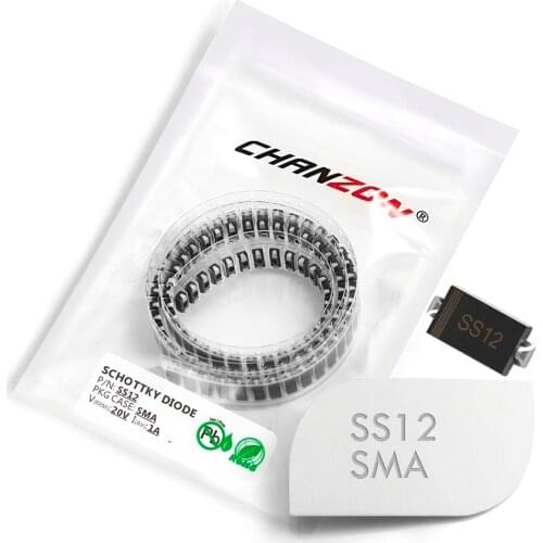 100 Pcs) SS12 SMD Schottky Barrier Rectifier Diodes 1A 20V SMA (DO-214AC) 1 Amp 20 Volt