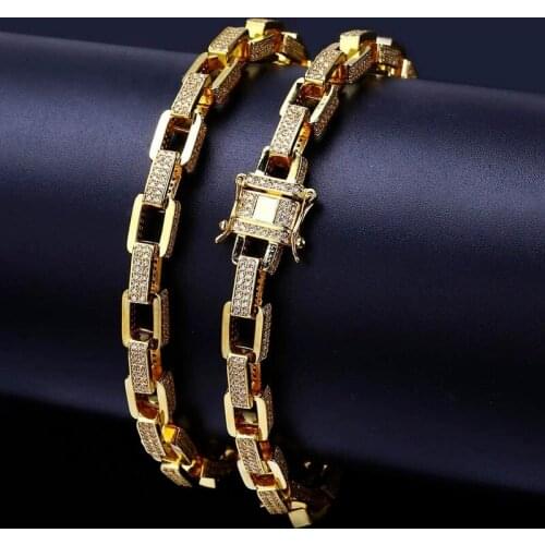 Hip Hop AAA+ CZ Zircon Paved Ice Out Box Link Chain Bracelets for Men Women Bling Rapper Jewelry Gold Silver Color