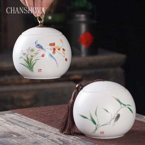 CHANSHOVA Home storage decoration Large Porcelain Tea caddy canister Sealed ceramic jar Chinese Tea storage box container H288