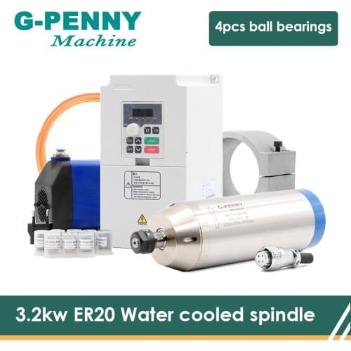 CNC ER20 3.2KW Water cooled spindle motor with QL 4.0KW Variable Frequency Driver VFD Inverter 100MM Clamping bracket pump