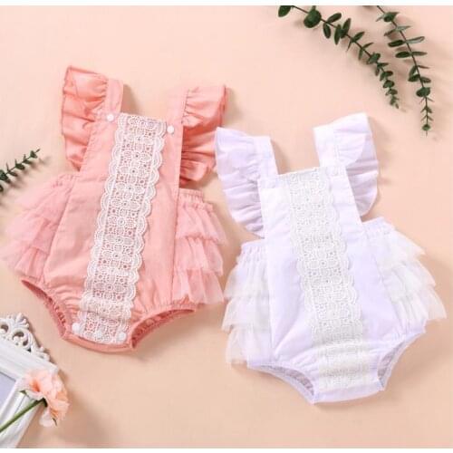 Children Baby Girls Casual Romper Summer Lovely Sleeveless Jumpsuits with Lace Hem Cotton Newborn Infant Casual Outwear Clothes