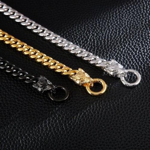 Jewels Store Punk Animal Wolf Charm Bracelet For Men 21.5cm Stainless Steel Cuban Chain Gold Black Wristband Jewelry