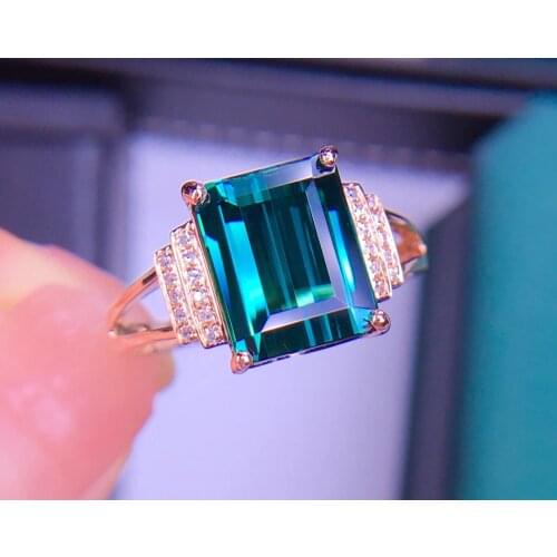 E708 Fine Jewelry Real Pure 18 K Gold Jewelry Natural Blue Tourmaline Gemstones 4ct Diamonds Males Wedding Fine Mans Rings