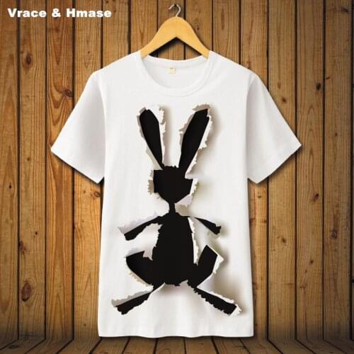 Cartoon rabbit Personalized creative 3D printing fashion short sleeve t-shirt Summer 2018 New hip-hop quality t shirt men S-XXXL