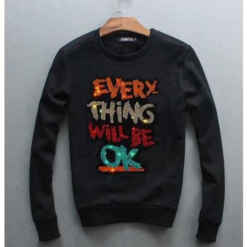 Hot sale Rhinestone Casual Men long Sleeve hoodies loose design black M-4XL 2021 new designer sweatershirt