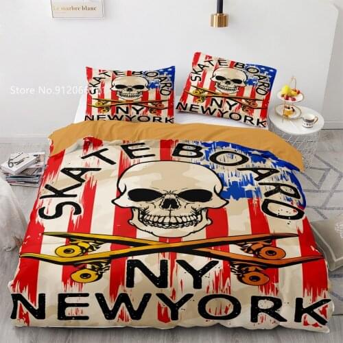 Skull Skateboard Duvet Cover Terror Skeleton Bedding Set Home Colorful Bed Cover Set Single Queen Double Bed Cover Set 2/3Pcs