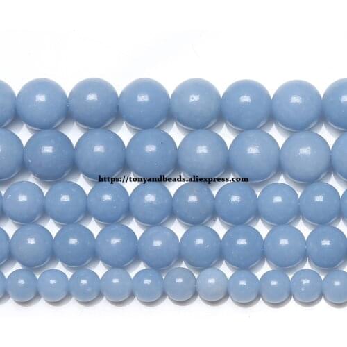 Natural Stone AA quality Blue Angelite Round Loose Beads 6 8 10MM Pick Size 15" Strand For Jewelry Making
