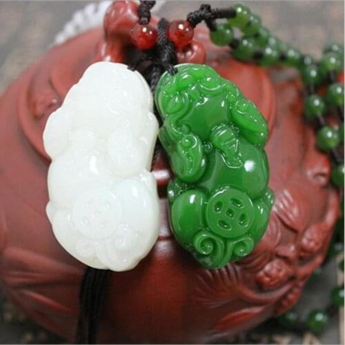 Natural Green Jade Pendant Jadeite Hand Carved Necklace for Women Men Charm Pendants Fashion Jewelry White