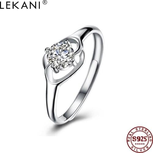 LEKANI 925 Silver Sterling Rings For Women Round 5A Cubic Zircon Adjustable Romantic Anniversary Female Jewelry Ring New Listing