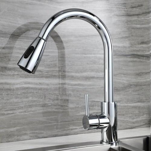 SIANCO Brushed Stainless Steel Chrome Black Kitchen Faucet Single Hole Pull Out Sprayer Head Mixer Tap Rotatable Sink Faucet