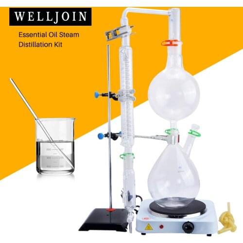 2000ml Lab Apparatus,W/Hot Stove,Graham Condenser,Essential Oil Steam Distillation Kit