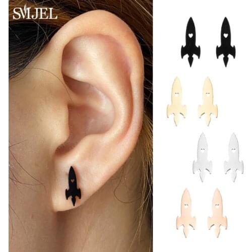 New Hip Hop Rocket Saturn Earring Contracted Satellite Missile Pendant Earrings Women Stainless Steel Earings Jewelry Party Gift