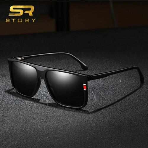 STORY TR90 Polarized Sunglasses Men UV400 High Quality Brand Designer Rectangle Frame Black Blue Tea Male Sun Glasses Shades