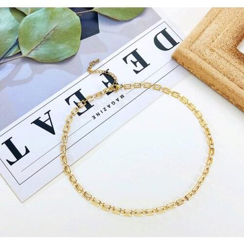 Hollow Square Choker Necklaces for Women, Stainless Steel Chain Link Necklace Hypoallergenic Elegant Jewelry