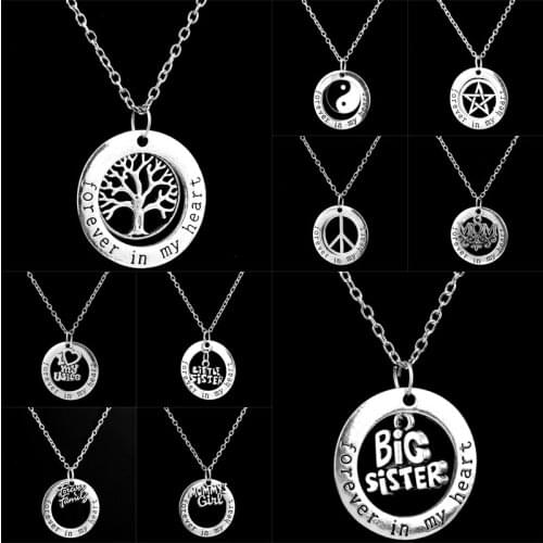 New Forever In My Heart Pendant Sister Tree Yin Yang Star Wife Mom Grandma Necklace Gifts Family Women Friends Necklaces Jewelry