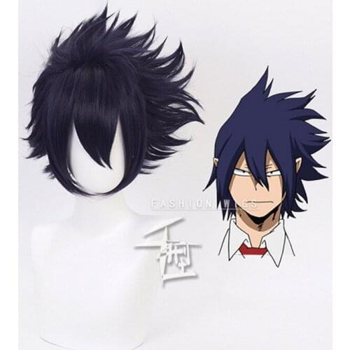 My Hero Academia Boku no Hiro Akademia Amajiki Tamaki Dark Blue Short Cosplay Wig Synthetic Hair Perucas + Wig Cap