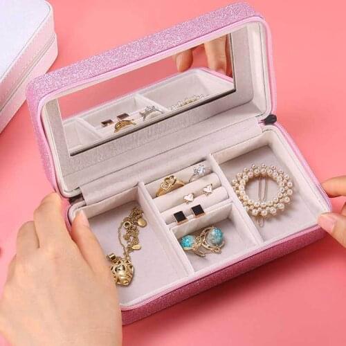 Portable Bright Flash Jewelry Box Storage European Cute Wind Travel Earring Ring Jewelry Box Multi-function Jewelry Storage Box