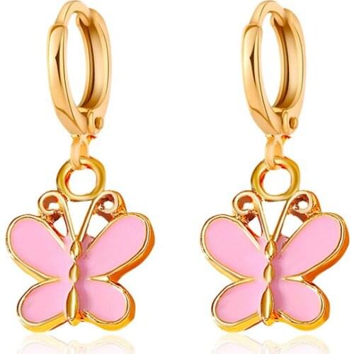 Nanny Butterfly-Shaped Dangle Earrings Womens Resin Dripping Oil Craft Gold Punk Hip Hop Sweet Cute Trendy Earrings Wholesale