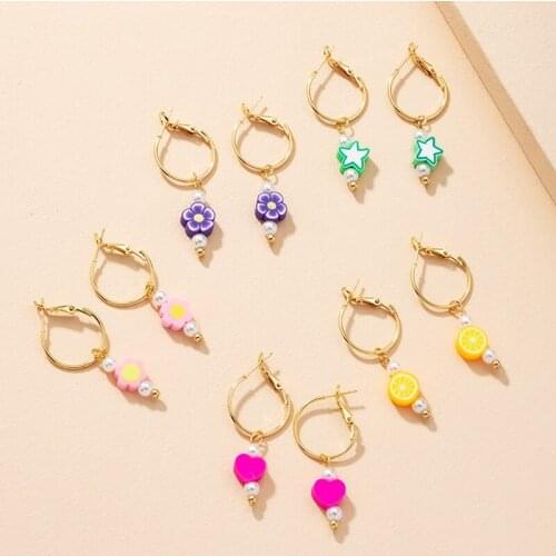 Girl Simple Fashion Cute Flower Smiley Earrings Cute Candy Color Stars Orange Flowers Love Earrings Party Accessories Jewelry
