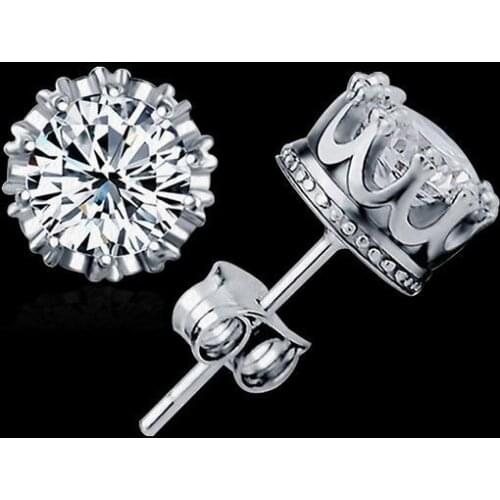 Beautiful design Silver color AAA Zircon crown stud earrings fashion jewelry wedding / engagement gift Top quality