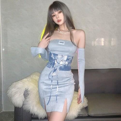 # Sisjuly# Chic Young Girl Personalized Tie-Dyed Waist Seal Waist Slimming off-Shoulder Tube Top Dress for Women All-Match