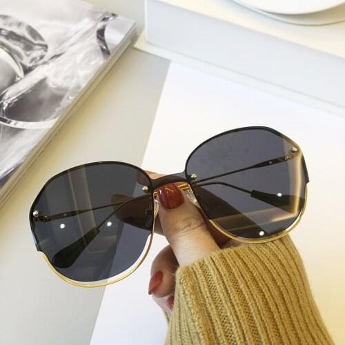 High Quality Brand Rimless Sunglasses Women Men Vintage Luxury Oversized Round Sun Glasses For Female Shades UV400 Oculos De Sol