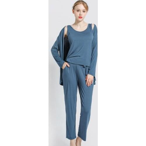 Comfortable 3pcs pajama Set women Modal Long-sleeved vest for leisure home wear Women Sleepwear Sets Spring Autumn New Homewear