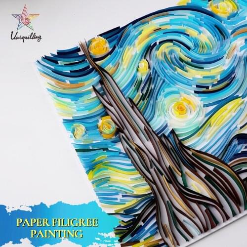 UNIQUILLING 3D Starry Sky Quilling Paper Paintings Wall Decor DIY Quilling Paper Craft Gifts with Tools Paper Filigree Paintings