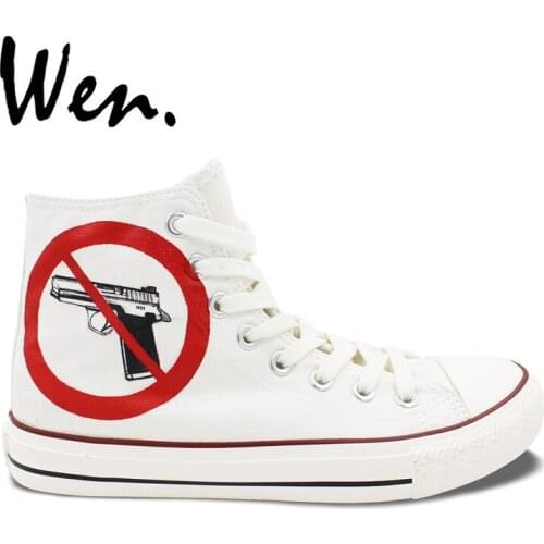 Wen Original Design Custom Hand Painted Shoes Gunshot Wound White High Top Men Womens Canvas Sneakers Christmas Gifts