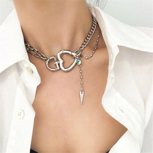 YC-UPGO Vintage Multilevel Heart-shaped Geometric Necklace For Women Female Boho Fashion Silver Color Thick Chain Jewelry Gift