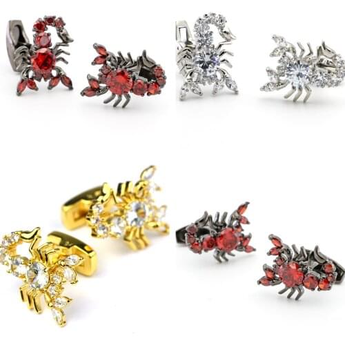 5pairs/lot Wild White/Red Crystal Scorpion Cufflinks Handmade Copper Plating Cuff Links Mens Jewelry Accessory Wholesale