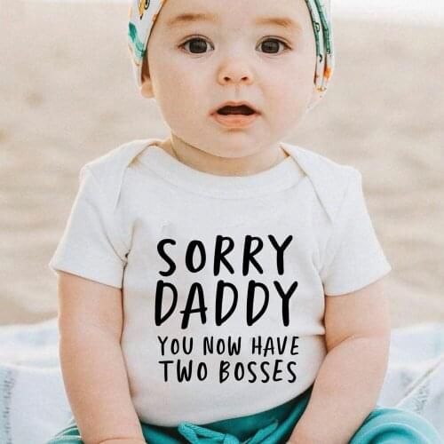 Sorry Daddy You Know Have Two Bosses Print Funny Newborn Baby Cotton Romper Infant Boy Girl Short Sleeve Jumpsuit