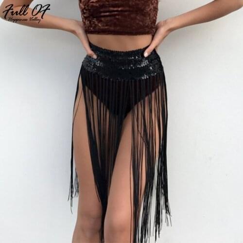 Befree Sexy Bling Sequins skirts womens Summer falda Red white black gold tassel clothes Luxury nightclub Stage show women skirt