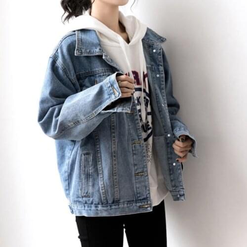Womens denim jacket retro blue loose long sleeves 2021 Spring autumn Korean fashionable coat blouse