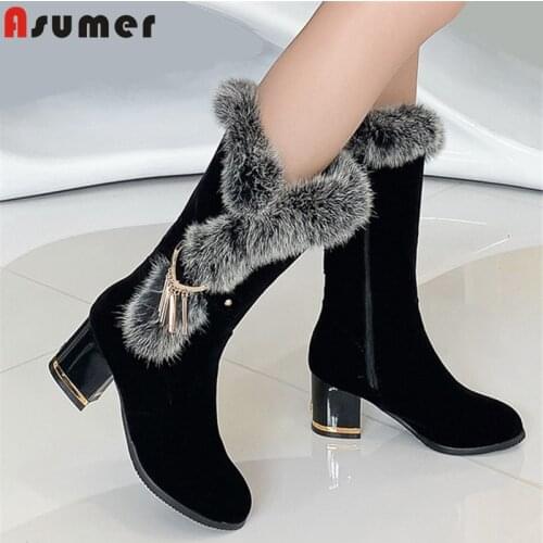 ASUMER 2020 new arrival ankle boots women flock pu buckle high heels party prom shoes fashion warm winter snow boots female