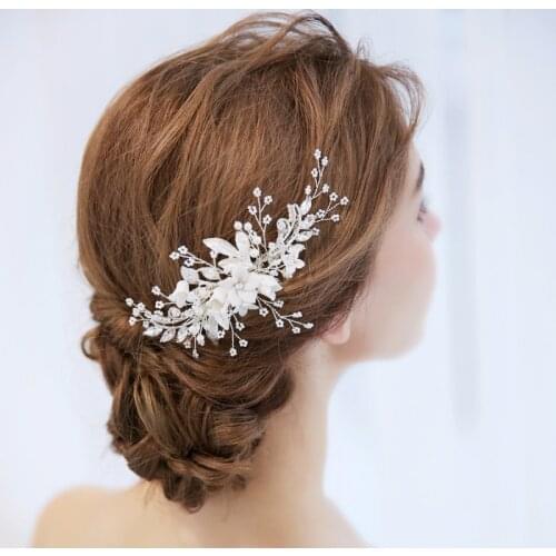 SLBRIDAL Handmade Crystal Rhinestone Pearls Flower Wedding Hair Comb Bridal Headpiece Hair Accessories Women Bridesmaids Jewelry