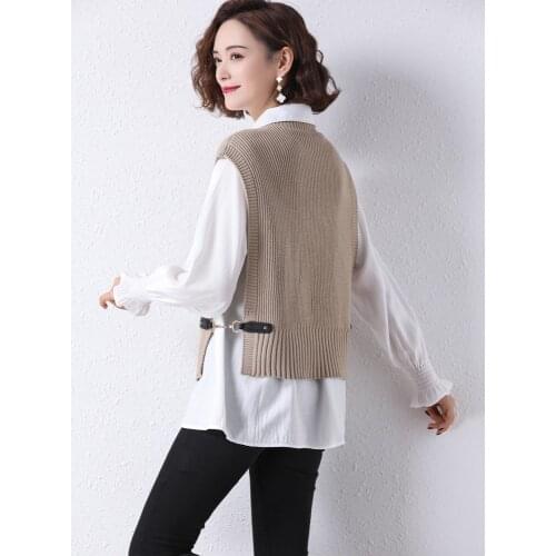 WWENN Plus Size Vest Autumn Winter Women Knitted Sweater Sleeveless Loose Vest Ladies O-Neck Pullover Jumper Tops Pull Femme