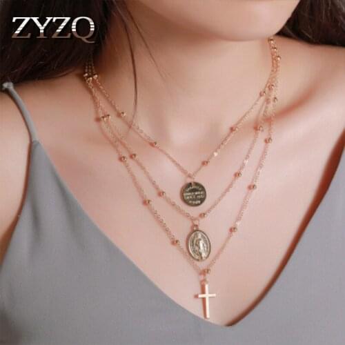 ZYZQ Fashion Cross Pendant Geometric Necklace For Women Cute Beads Design Wholesale Lots&Bulk Bohemia Women Accessories Jewel