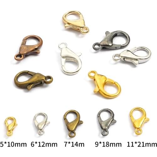 10/12/14/16/18/21mm Gold Gun Black Metal Lobster Clasps Hooks Bracelet End Connectors For Jewelry Making DIY Necklace Buckle
