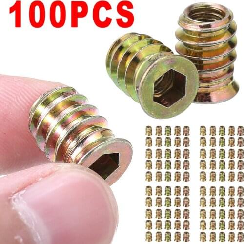 100pcs/set Durable m6 Screws Hex M6 Threaded Hex Drive Insert Fixings D-Type Wood Screws Inserts Nuts
