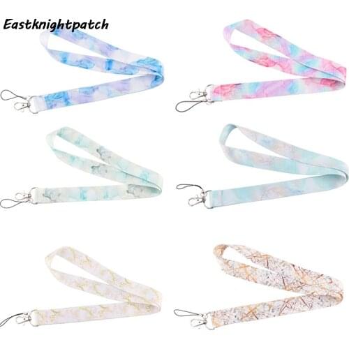 12pcs/lot E3230 Watercolor Marble Texture Lanyard Keychain keys Badge ID Card Mobile Phone Rope Gifts Lanyards ID Badge Holder