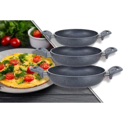 18-20-22cm Double Handle Gray Granite 3 Pcs Omlet/sahan Pan Set