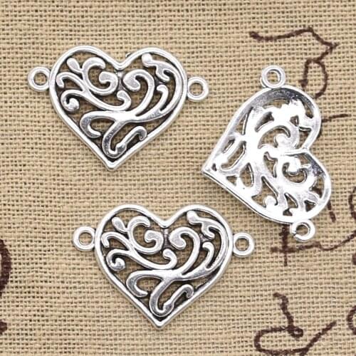 20pcs Charms Heart Connector 27x19mm Antique Bronze Silver Color Color Bracelets Pendants DIY Handmade Tibetan Making Jewelry