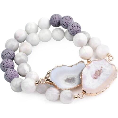 3Pcs Natural Stone 8mm 10mm Beads Bracelet Female Irregular Crystal Agatess Volcanic Stone Beads Hand String DIY Jewelry