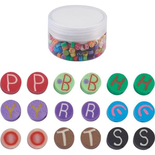 300pcs/Box Handmade Polymer Clay Flat Round with Capital Letter Beads For Jewelry Making DIY Bracelet Accessories Decor