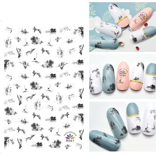 3D Nail Sticker Autumn Fashion Small Compact Adhesive Stickers Plum Blossom Ink Tree Stickers for Manicure Nail Art Decoration