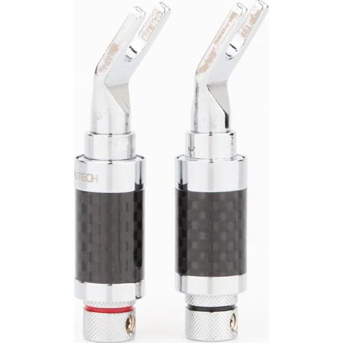 4pcs Hifi audio Carbon fiber Rhodium plated speaker cable spade plug
