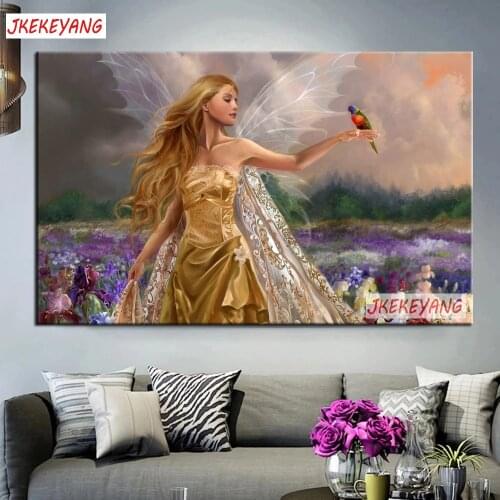 5D DIY square/round Diamond painting Pretty elf and parrot Cross Stitch Diamond Embroidery Pattern Rhinestone J3096