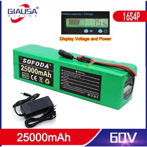 16s4p 60V25AH 1200W lithium battery 67.2V25Ah electric bicycle electric wheelchair battery motorcycle battery with BMS display